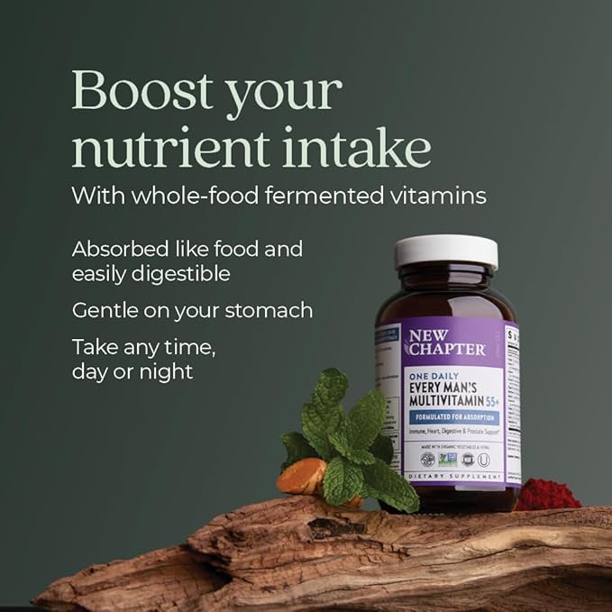 New Chapter Men’s Multivitamin 55+, Extra B6 & B12, D3, Astaxanthin, Vitamin C & Zinc, Immune, Heart, Cellular Energy, and Brain Health, Gentle on The Stomach, One Daily, Non-GMO, 48 Tablets