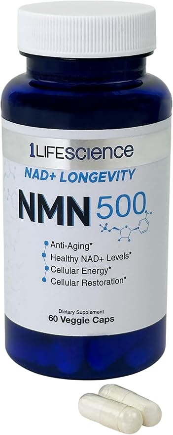 1LifeScience NMN500 Nicotinamide Mononucleotide Supplement – 500mg per Serving – NAD+ Longevity & Cellular Energy Support – cGMP Made in USA – 60 Veg Capsules