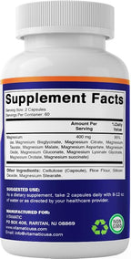 Vitamatic Magnesium Complex, 400mg Elemental MG (as Bisglycinate, Citrate, Taurate, Malate, Aspartate, Oxide, Gluconate, Lysinate Glycinate, Orotate, Succinate) - 120 Capsules per Pack - 2 Pack