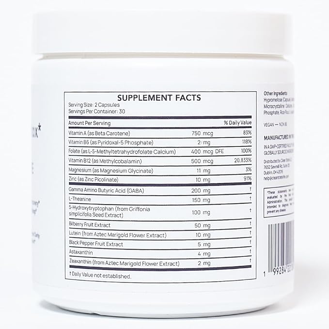 CLEAR STATE Eye Health Supplement for Screen Fatigue & Eye Strain – Lutein, Zeaxanthin, Astaxanthin, Bilberry Formula – Blue Light Digital Detox Eye Vitamins with L-Theanine – Vegan, Melatonin Free