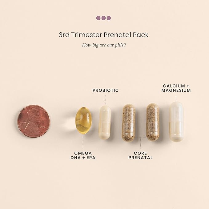 Perelel 3rd Trimester Prenatal Pack, Multivitamin with Magnesium, Omega 3, Probiotics & Calcium, Nutritional Support for Third Trimester Wellness, Soy & Gluten Free, Non GMO, 30 Daily Pill Packs