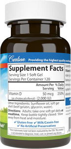 Carlson - Vitamin D3, 2000 IU (50 mcg), Immune Support, Bone Health, Muscle Health, Cholecalciferol, Vitamin D Supplements, Vitamin D3 Soft Gels, 120 Softgels