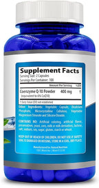 Natural Vitamin CoQ10 400mg 200 Capsules Maximum Strength High Absorption Gluten Free Non-GMO