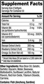 OLLY Ultra Strength Brain Softgels, Nootropic, Supports Healthy Brain Function, Memory, Focus and Concentration, Omega-3s, Vitamins B6 and B12, 30 Day Supply - 60 Count