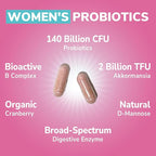Women's Probiotic Plus, Akkermansia, 140 Billion CFU, 19 Strains with AKK, Vitamin B6, B9, B12, Biotin, Cranberry, D-Mannose, Gut, Vagina Health, 60 Vegetarian Caps