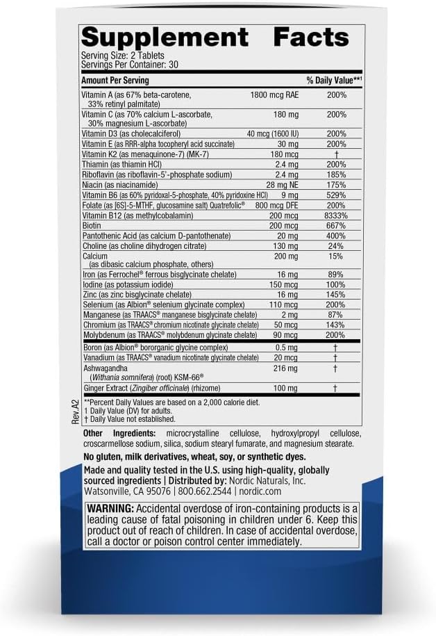 Nordic Naturals Women’s Multivitamin Extra Strength - Skin, Hair, Energy, & Bone Support - Immunity Supplement - 20 Essential Nutrients - 60 Tablets - 30 Servings