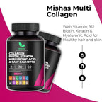 Multi Collagen Hair Pills - Biotin 10,000mcg, Keratin & Hyaluronic Acid - Hair Growth - Hair Skin & Nails Vitamins & DHT Blocker - Vitamin E Folic Acid Pumpkin Seed MSM, Saw Palmetto 60 Vegan Capsules