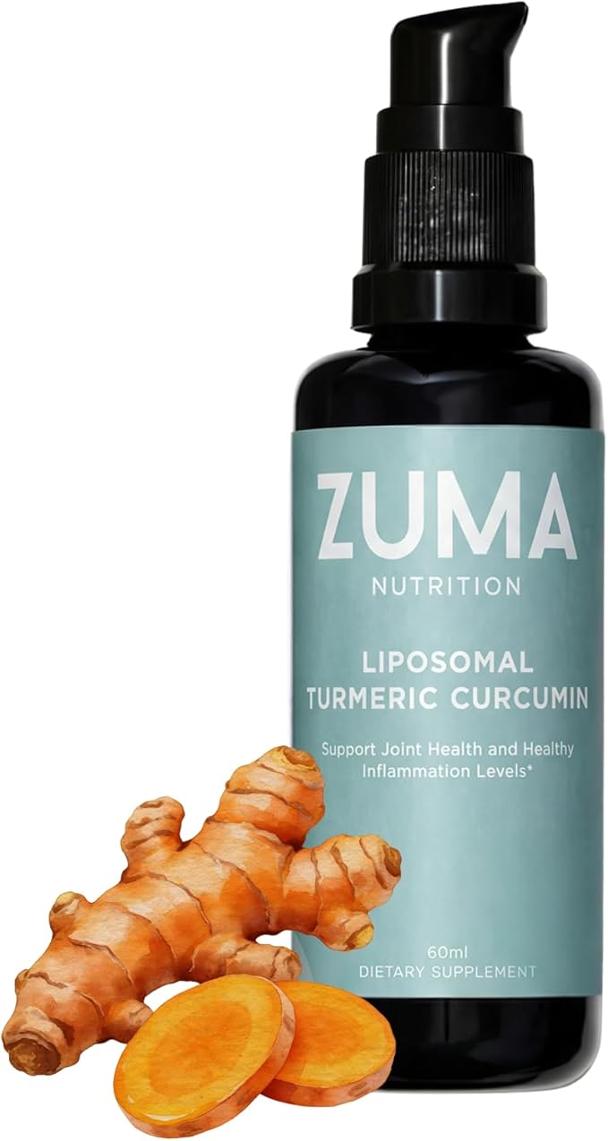 Zuma Nutrition Liposomal Turmeric Curcumin Drops, Vegan Natural Liquid Tonic with Black Pepper Extract for Joint, & Liver Health Support, Herbal Supplement for Men & Women, 60 ML Bottle