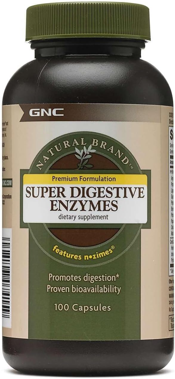 GNC Natural Brand Super Digestive Enzymes, Promotes Protein, Carbohydrate and Fat Digestion, 100 Capsules