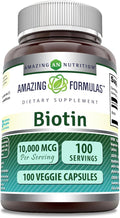 Amazing Formulas Biotin 10000 mcg Veggie Capsules | Vitamin B7 Supplement | Non-GMO | Gluten Free | Made in USA (1 Pack | 100 Count)