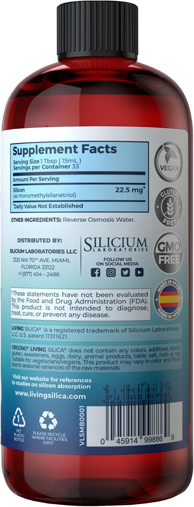 Living Silica ORGONO Collagen Booster | Vegan Mineral-Based Silica Supplement | Supports Healthy Collagen & Elastin Production for Joint & Bone Support, Glowing Skin, Strong Hair & Nails | 16.9 Fl Oz