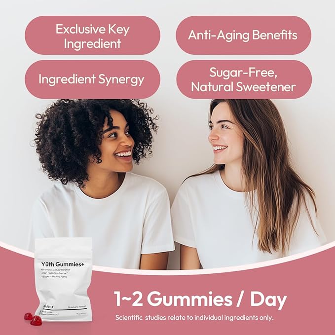 BIGVITA Yuth Gummies + | Spermidine Gummies for Hair Growth, Skin & Nails | High-Purity Spermidine Supplement for Cellular Renewal & Anti-Aging | Collagen Support with Vitamin C & Vitamin A