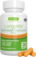 Igennus Longvida Lipidated Curcumin 500mg, Ultra Bioavailable & Sustained Action, 65x Higher Plasma Levels, Intensive Support, Free-Form Curcumin, Vegan, 30 Capsules