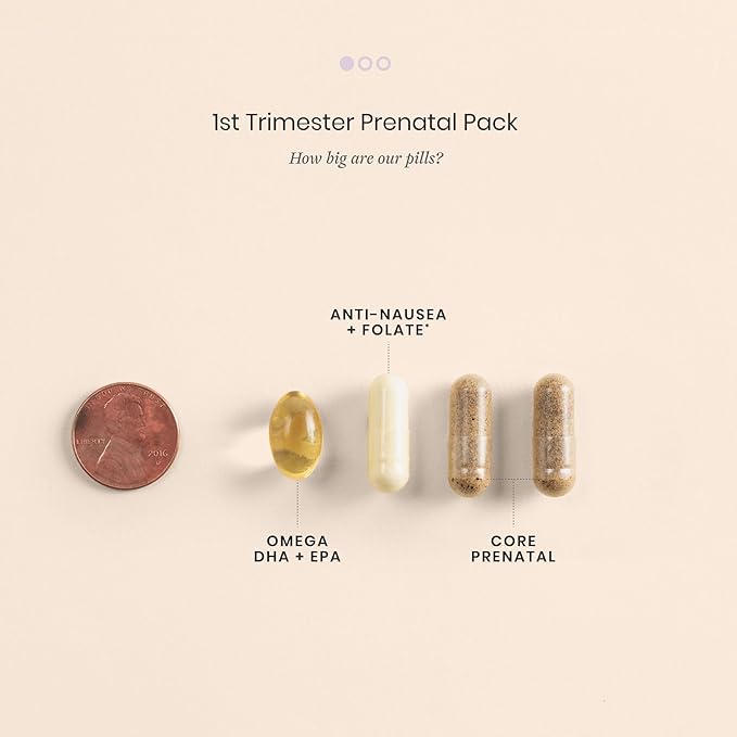 Perelel 1st Trimester Prenatal Pack, Multivitamin with Folate, Vitamin D, Omega 3, Iron & Ginger, Nutritional Support for Early Pregnancy, Soy & Gluten Free, Non GMO, 30 Daily Pill Packs