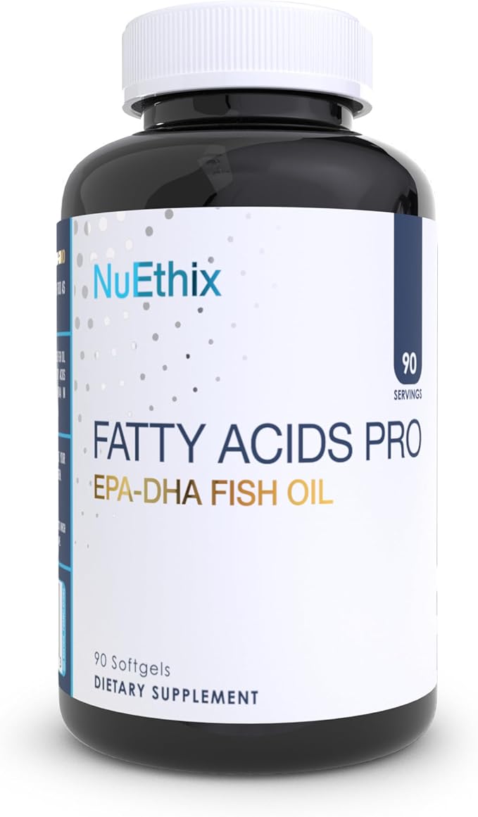 NuEthix Formulations Fatty Acids Pro EPA-DHA Fish Oil Dietary Supplement, Super Concentrated and Purified Fish Oil Blend for Optimal Wellness, 90 Gel Capsules