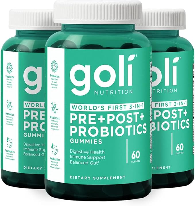 Goli Nutritional Supplement, Pre+Post+Probiotics Gummy - 180 Count - World's First 3-in-1 Gluten-Free, Vegan, Non-GMO, and Gelatin-Free.