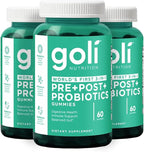 Goli Nutritional Supplement, Pre+Post+Probiotics Gummy - 180 Count - World's First 3-in-1 Gluten-Free, Vegan, Non-GMO, and Gelatin-Free.