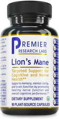 Premier Research Labs Lion's Mane - Lions Mane Mushroom Supplement Capsules for Focus, Memory, & Brain Support for Adults & Kids, 1000mg Premium Extract Per Serving - 90 Vegetarian Capsules