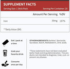 Iron Supplement, 30 Mg Iron Supplement for Women and Men, Promotes Red Blood Cell Production, Supports Iron Deficiency in Adults, 20 Ready-to-Drink Powder Sachets