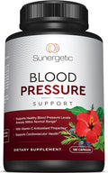 Sunergetic Premium Blood Pressure Support Supplement for Cardiovascular & Heart Health with Garlic, Hawthorn & Hibiscus (180 Capsules)