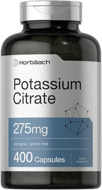 Horbäach Potassium Citrate Supplement 275 mg | 400 Capsules | Non-GMO, Gluten Free