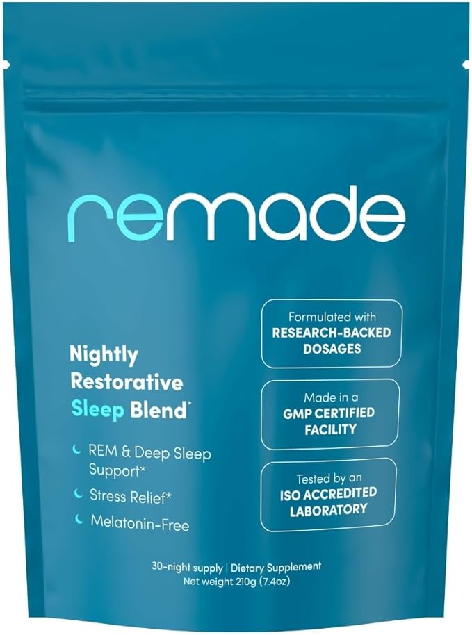 Remade Natural Sleep Aid Without Melatonin - Ashwagandha, L Theanine, Apigenin, Glycine