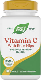 Nature's Way Vitamin C with Rose Hips, Powerful Antioxidant & Immune Function Support from Vitamin C*, Promotes Collagen for Healthy Skin*, 1,000 mg Vitamin C, 100 Capsules (Packaging May Vary)