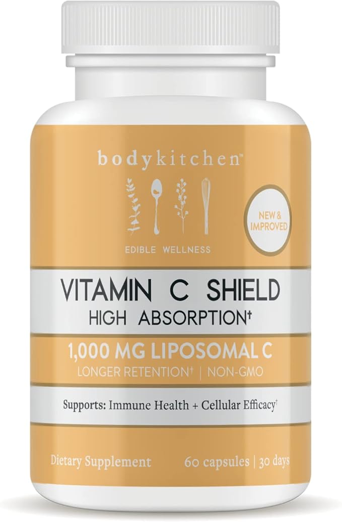 Body Kitchen Liposomal Vitamin C Shield, 1000mg PureWay-C, High Absorption, Non-GMO, Supports Immune Health and Cellular Efficacy, Veggie Caps, 60 Count