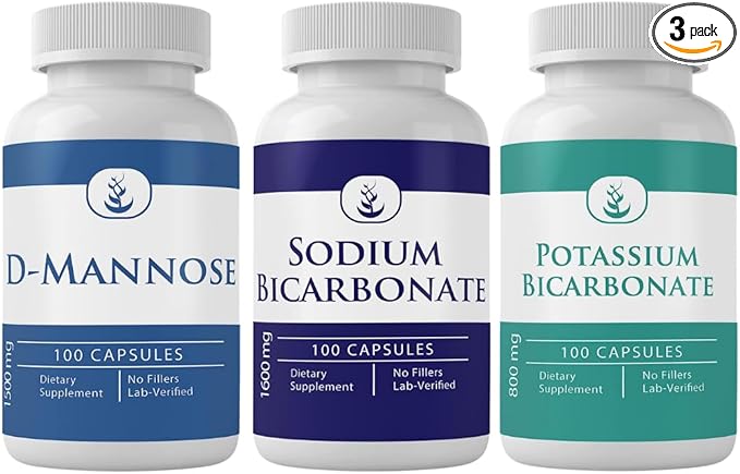 PURE ORIGINAL INGREDIENTS Sodium Bicarbonate, D-Mannose, & Potassium Bicarbonate Bundle (100 Capsules Each), No Additives or Fillers, Lab Verified