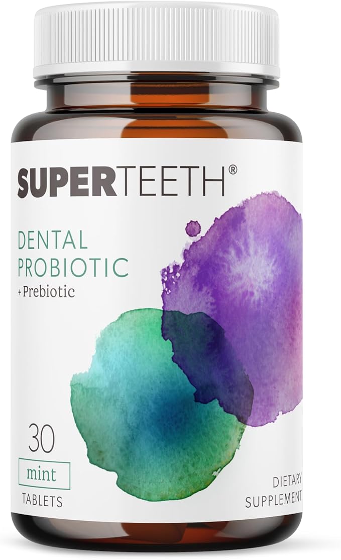 SuperTeeth Oral Probiotics for Mouth Bad Breath & Cavities, Oral Defense Dental Probiotic to Support Healthy Teeth & Gums, Lactobacillus Reuteri Chewable for Kids & Adults, 30 Mint Tablets