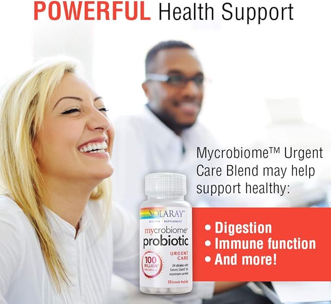 SOLARAY Mycrobiome Probiotic Urgent Care | Formulated to Support Healthy Digestion, Immune Function & More | 100 Billion CFU | 30 VegCaps