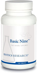 Biotics Research Basic Nine Whole Food Sourced Rare Trace Minerals, Phytochemically Bound, Includes Antioxidants SOD and Catalase, 100 Tablets