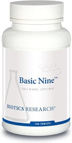 Biotics Research Basic Nine Whole Food Sourced Rare Trace Minerals, Phytochemically Bound, Includes Antioxidants SOD and Catalase, 100 Tablets