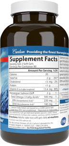 Carlson Salmon Oil, 500mg Omega-3s, Norwegian Wild-Caught Fish Oil, Sustainably Sourced, 180 Softgels