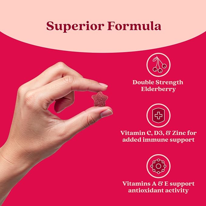 BeLive Elderberry Gummies with Zinc and Vitamin C - Immune Support Supplement with Vitamin D, A, E, B12 - Gummies for Healthy Bones & Teeth, Vegan, Keto & Non-GMO - Raspberry Flavor | 3-Pack