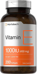 Horbäach Vitamin E 1000 IU Softgel Capsules | 200 Count | Non-GMO, Gluten Free, Preservative Free | Vitamin E Oil