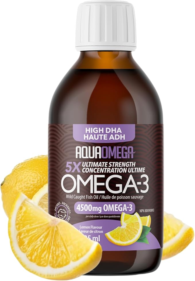5X Ultimate Strength Omega 3 Fish Oil Liquid with Vitamin D, Burpless Liquid Fish Oil Supplements with High DHA and EPA Omega 3 Fatty Acid Supplements, 7.60 floz, Lemon Flavor