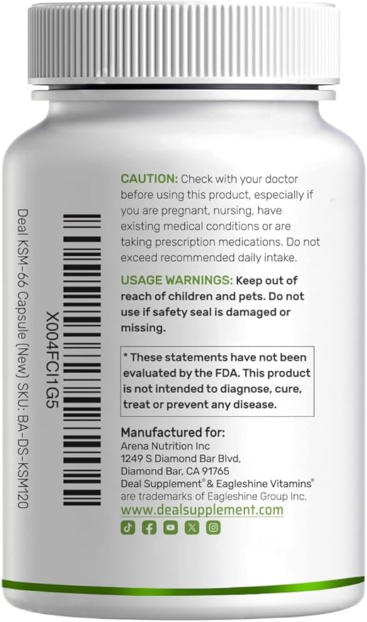 KSM 66 Ashwagandha 1,200mg with Black Pepper, 120 Veggie Capsules – Extra Strength Root Extract – High Absorption – Adaptogenic Supplements for Relaxation, Energy, & Brain Health – Non-GMO