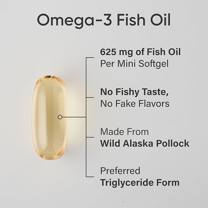Sports Research® Omega-3 ­­Fish Oil Mini-Softgels - Sourced from Wild Caught Alaska Pollock - Burpless, Bovine Free, Non-GMO, & MSC Certified Sustainable - 120 Count