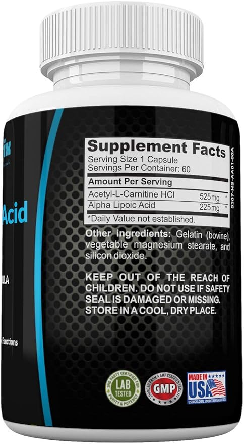Alpha Lipoic Acid Plus Acetyl L-Carnitine Antioxidant Supplement ALA ALC for Healthy Brain Function & Muscle Strength, Focus, Memory & Cognitive Function for Women & Men - 60 Capsules by Neonutrix