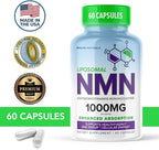 Liposomal NMN 1000mg – Nicotinamide Mononucleotide Supplement – NAD+ Precursor for Cellular Energy, DNA Repair, & Healthy Aging Support – 99% High Purity Shelf Stablized, Made in USA, 60 Capsules