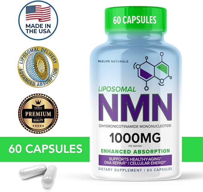 Liposomal NMN 1000mg – Nicotinamide Mononucleotide Supplement – NAD+ Precursor for Cellular Energy, DNA Repair, & Healthy Aging Support – 99% High Purity Shelf Stablized, Made in USA, 60 Capsules