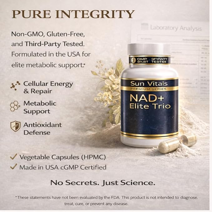 Natural NAD+ Supplement 500 mg with Resveratrol & Quercetin | Cellular Energy & Healthy Aging Support for Women | Non-Stimulant | GMP-Certified | 3rd Party Tested | 60 Vegan Capsules | Made in USA