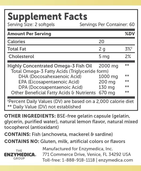 Enzymedica Aqua Biome Fish Oil, Maximum Strength, 120 Count