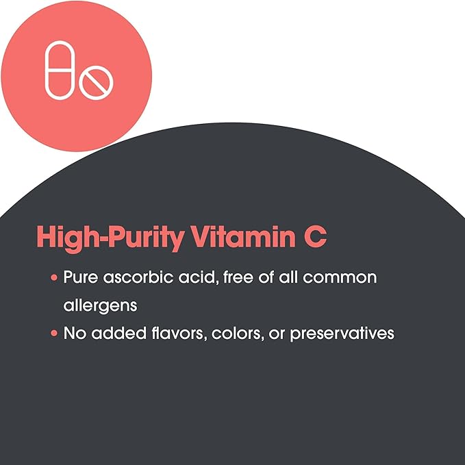 Allergy Research Group ARG Pure Vitamin C - 2 g Ascorbic Acid - Antioxidant & Immune System Support - Unbuffered Supplement - Hypoallergenic - 50 Servings - 100 Capsules