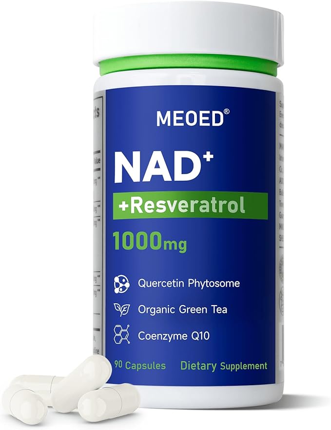 Liposomal NAD+ Resveratrol Supplement 1000mg Extra Strength with Trans Resveratrol, CoQ10, Quercetin and Organic Green Tea for Women and Men, Cellular Health, Energy Levels, 90 Vegan Capsules