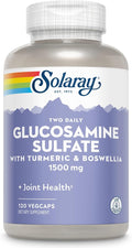 SOLARAY Glucosamine Sulfate 1500mg, Healthy Joint Support Supplement, Powerful Connective Tissue and Joint Health Formula with Turmeric & Boswellia, 60-Day Money Back Guarantee, 60 Serv, 120 VegCaps