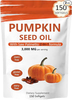 Pumpkin Seed Oil Capsules, 2 in 1 Pumpkin Seed Oil with Saw Palmetto for Hair Growth, 3000mg Per Serving, Cold Pressed, Supports Hair, Heart, Skin Supplement | Non-GMO | 150 Softgels | Only 1 Bag