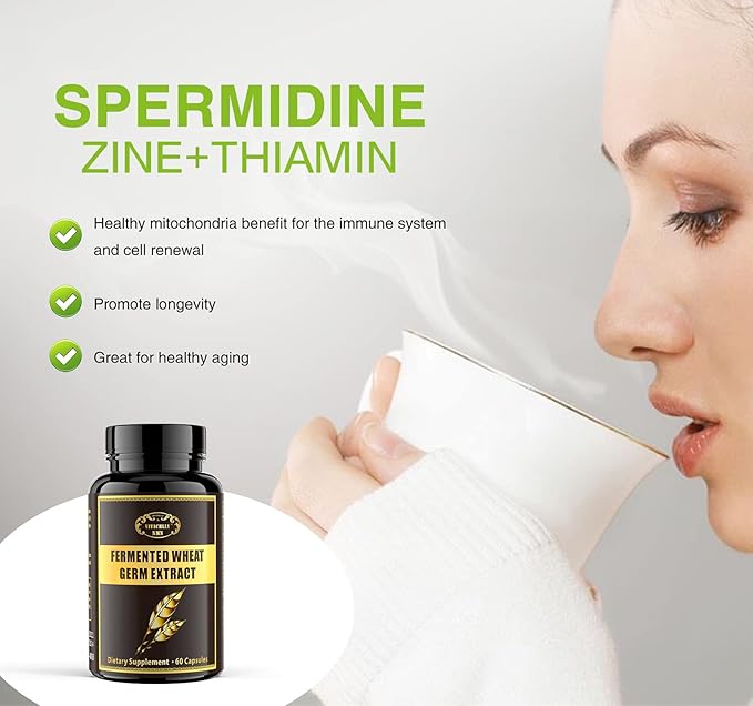 Spermidine Supplements - Wheat Germ Extract Capsules 1000mg Potent Formula with 10mg Higher Spermidine & Zinc for Antioxidant, Cell Renewal, Immune System and Increases Energy 240 Capsules (4 Bottles)