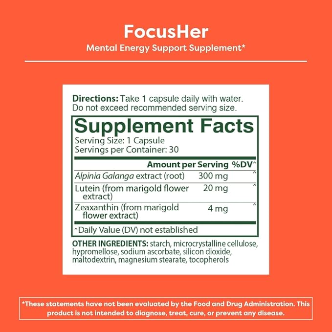 MENOLABS® FocusHer™ Mental Energy Support Supplement – Caffeine-Free Focus, Concentration & Memory – enXtra® & Lutemax 2020® – Menopause, Brain & Eye Health – 30 Capsules, 30-Day Supply